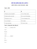 Tải Đề thi giữa kì 2 tiếng Anh lớp 4 năm 2019 - 2020 số 2 - Đề kiểm tra tiếng Anh lớp 4 có đáp án