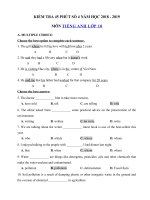 Tải Đề kiểm tra 1 tiết số 4 môn Tiếng Anh lớp 10 năm học 2018 - 2019 - Kiểm tra Tiếng Anh lớp 10 có đáp án