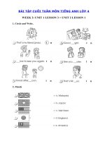 Tải Bài tập cuối tuần môn Tiếng Anh lớp 4 Tuần 2 - Phiếu Bài tập cuối tuần 2 tiếng Anh 4 có đáp án