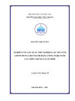 Nghiên cứu sản xuất thử nghiệm vắc xin cúm AH7N9 dùng cho người bằng công nghệ nuôi cấy trên trứng gà có phôi  
