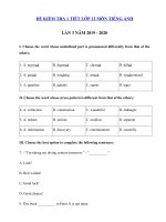 Tải Đề kiểm tra 1 tiết tiếng Anh lớp 12 lần 3 năm 2019 - 2020 - Đề kiểm tra tiếng Anh 12 mới có đáp án