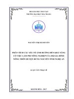 Phân tích các yếu tố ảnh hưởng đến khả năng có việc làm phi nông nghiệp của hộ gia đình nông thôn huyện hưng nguyên tỉnh nghệ an  