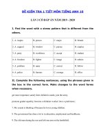 Tải Đề kiểm tra 1 tiết lần 3 tiếng Anh lớp 10 năm 2019 - 2020 - Đề thi tiếng Anh 10 mới có đáp án