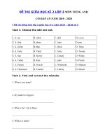 Tải Bộ đề thi giữa học kì 2 tiếng Anh lớp 3 năm 2019 - 2020 - Đề kiểm tra tiếng Anh lớp 3 có đáp án