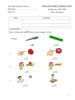 Bài kiểm tra định kì cuối HK1  - Năm học 2019 - 2020.  Môn Tiếng Anh -  Lớp 3