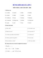 Tải Đề thi giữa kì 2 lớp 3 môn tiếng Anh năm 2019 - 2020 - Đề kiểm tra tiếng Anh lớp 3 có đáp án