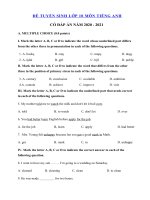 Tải Đề thi thử vào lớp 10 môn tiếng Anh năm 2020 - 2021 số 13 - Đề thi tuyển sinh lớp 10 môn Anh có đáp án
