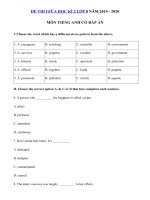 Tải Đề thi giữa kì 2 lớp 8 môn tiếng Anh năm 2019 - 2020 - Đề kiểm tra tiếng Anh lớp 8 mới có đáp án