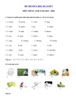 Tải Đề thi giữa học kì 2 lớp 5 môn tiếng Anh năm 2019 - 2020 - Đề kiểm tra tiếng Anh lớp 5 giữa kì 2 có đáp án