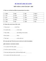 Tải Đề kiểm tra giữa kì 2 tiếng Anh lớp 5 năm 2019 - 2020 - Đề thi tiếng Anh lớp 5 có đáp án