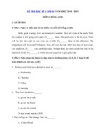 Tải Đề thi học kì 1 lớp 10 môn Tiếng Anh năm học 2018 - 2019 sở GD - ĐT Quảng Bình - Đề kiểm tra học kì 1 môn Tiếng Anh lớp 10 chương trình mới