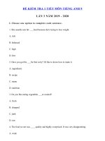 Tải Đề kiểm tra 1 tiết lần 3 tiếng Anh lớp 9 năm 2019 - 2020 - Đề thi tiếng Anh 9 mới có đáp án