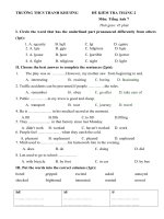 Tải Đề kiểm tra 1 tiết lần 3 môn Tiếng Anh lớp 7 trường THCS Thanh Khương, Bắc Ninh - Đề kiểm tra 45 phút tiếng Anh lớp 7 học kỳ 2 có đáp án