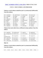 Tải Trắc nghiệm Ngữ âm tiếng Anh lớp 9 Unit 3 Teen Stress And Pressure - Bài tập Tiếng Anh 9 theo từng Unit có đáp án