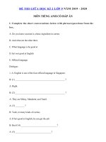 Tải Đề thi giữa kì 2 lớp 9 môn tiếng Anh năm 2019 - 2020 - Đề kiểm tra tiếng Anh lớp 9 mới có đáp án