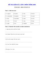 Tải Đề thi giữa học kì 2 tiếng Anh lớp 5 năm 2019 - 2020 - Đề kiểm tra tiếng Anh lớp 5 có đáp án