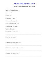 Tải Đề thi giữa kì 2 lớp 4 môn tiếng Anh năm 2019 - 2020 số 2 - Đề thi giữa kì 2 lớp 3 môn tiếng Anh năm 2019 - 2020 số 2