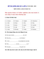 Tải Đề thi giữa kì 1 lớp 4 môn tiếng Anh năm 2020 - 2021 số 2 - Đề kiểm tra tiếng Anh lớp 4 giữa kì 1 có đáp án