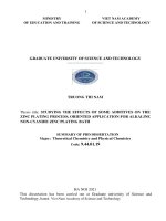 Thông tin tóm tắt về những đóng góp mới của luận án tiến sĩ: Nghiên cứu ảnh hưởng của một số phụ gia đến quá trình mạ kẽm, định hướng ứng dụng cho bể mạ kẽm kiềm không xyanua