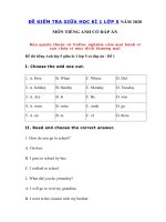 Tải Bộ đề thi giữa kì 1 lớp 5 môn tiếng Anh năm 2020 - 2021 - 5 Đề kiểm tra tiếng Anh lớp 5 giữa kì 1 có đáp án