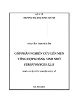 Góp phần nghiên cứu lên men tổng hợp kháng sinh nhờ streptomyces 52 13​ 