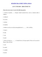 Tải Đề kiểm tra 15 phút tiếng Anh lớp 10 lần 3 năm 2019 - 2020 - Đề thi tiếng Anh lớp 10 có đáp án