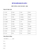 Tải Đề kiểm tra giữa kì 2 tiếng Anh lớp 4 năm 2019 - 2020 - Đề thi tiếng Anh lớp 4 có đáp án