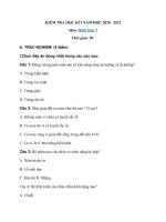 Tải Đề kiểm tra học kì 1 lớp 7 môn Sinh học năm học 2020 - 2021 (Đề 3) - Đề thi học kì 1 lớp 7 môn Sinh học có đáp án năm 2020