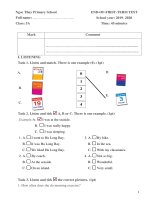 Bài kiểm tra định kì cuối HK1  - Năm học 2019 - 2020.  Môn Tiếng Anh -  Lớp 5