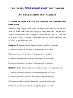 Tải Trắc nghiệm Writing tiếng Anh lớp 8 Unit 4 Our Customs and Traditions - Tiếng Anh 8 Unit 4 Our customs and traditions| Bài tập Unit 4 lớp 8 có đáp án