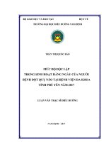 Mức độ độc lập trong sinh hoạt hàng ngày của người bệnh đột quỵ não tại bệnh viện đa khoa tỉnh phú yên năm 2017 