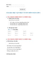 MÔN TOÁN TUẦN 27: SỐ 1 TRONG PHÉP NHÂN VÀ PHÉP CHIA; SỐ 0 TRONG PHÉP NHÂN VÀ PHÉP CHIA