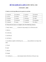 Tải Đề thi giữa học kì 2 tiếng Anh lớp 8 năm 2019 - 2020 - Đề thi tiếng Anh 8 mới có đáp án