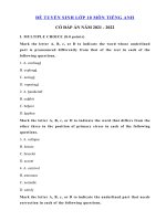 Tải Đề thi thử vào lớp 10 môn tiếng Anh năm 2021 - Đề thi thử tiếng Anh vào 10 có đáp án