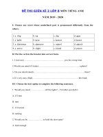 Tải Đề thi tiếng Anh giữa kì 2 lớp 8 năm 2019 - 2020 số 2 - Đề kiểm tra tiếng Anh 8 mới có đáp án