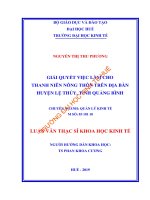 GIẢI QUYẾT VIỆC làm CHO THANH NIÊN NÔNG THÔN TRÊN địa bàn HUYỆN lệ THỦY, TỈNH QUẢNG BÌNH 