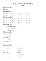 KHỐI 2 - TOÁN : ĐÁP ÁN - TUẦN 25