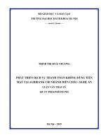 Phát triển dịch vụ thanh toán không dùng tiền mặt tại agribank chi nhánh diễn châu   nghệ an 