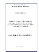 Nghiên cứu các nhân tố ảnh hưởng đến chất lượng hệ thống thông tin kế toán tại các doanh nghiệp xây dựng công trình giao thông của Việt Nam