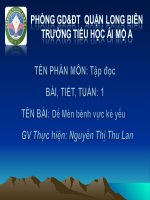 Tuần 1 - Bài: Dế Mèn bênh vực kẻ yếu