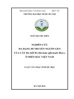 NGÔ THỊ THU HIỀN NGHIÊN cứu đa DẠNG DI TRUYỀN NGUỒN GEN của cây BA KÍCH (morinda officinalis how ) ở MIỀN bắc VIỆT NAM 