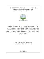 LÊ HUY TƯỜNG PHÂN TÍCH THỰC TRẠNG sử DỤNG THUỐC KHÁNG SINH CHO BỆNH NHÂN điều TRỊ nội TRÚ tại BỆNH VIỆN đa KHOA TỈNH VĨNH PHÚC năm 2015 LUẬN văn THẠC sĩ dược học hà nội 2016 