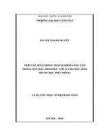 luận văn thạc sĩ thiết kế hoạt động trải nghiệm sáng tạo trong dạy học hình học lớp 12 cho học sinh trung học phổ thông​ 