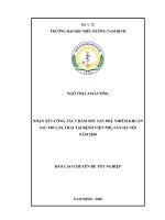 Nhận xét công tác chăm sóc sản phụ nhiễm khuẩn sau mổ lấy thai tại bệnh viện phụ sản hà nội năm 2020 