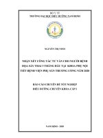 Nhận xét công tác tư vấn cho người bệnh dọa sảy thai 3 tháng đầu tại khoa phụ nội tiết bệnh viện phụ sản trung ương năm 2020 