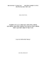 Nghiên cứu lựa chọn quy mô công trình dẫn dòng thi công trong xây dựng công trình thủy lợi thủy điện ở Việt Nam (Luận án tiến sĩ)