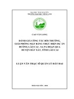 Đánh giá công tác bồi thường giải phóng mặt bằng thực hiện dự án đường lào cai  sa pa đoạn qua huyện bát xát tỉnh lào cai