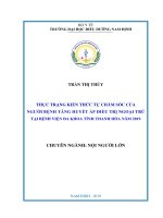 Thực trạng kiến thức tự chăm sóc của người bệnh tăng huyết áp điều trị ngoại trú tại bệnh viện đa khoa tỉnh thanh hóa năm 2019a 