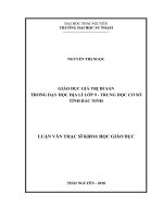 Luận văn thạc sĩ giáo dục giá trị di sản trong dạy học địa lí lớp 9 trung học cơ sở tỉnh bắc ninh