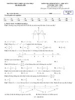 Đề kiểm tra 1 tiết lớp 12 năm 2019-2020 môn Toán (Giải tích) - THPT Triệu Quang Phục, Hưng Yên